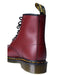 Cherry red leather combat boot with black laces and yellow stitching - Dr. Martens Women Boots