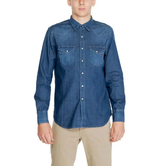 Classic blue denim button-up shirt with chest pockets from Replay Men Shirt