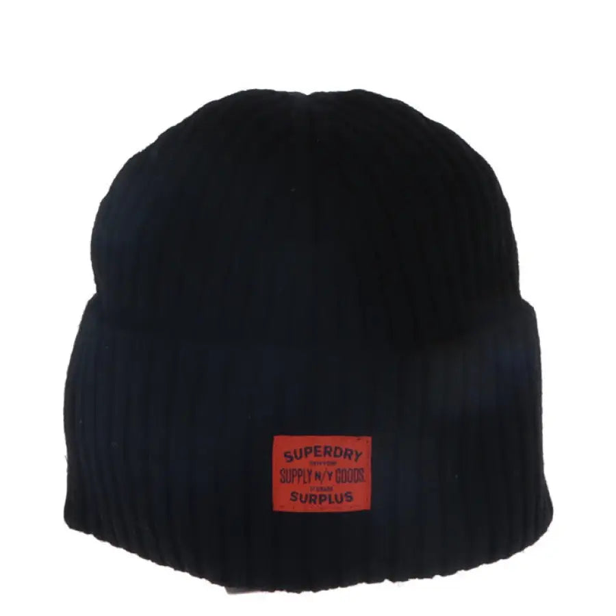 Close-up of a Superdry Women Cap black hat with red label, ideal for fall and winter fashion