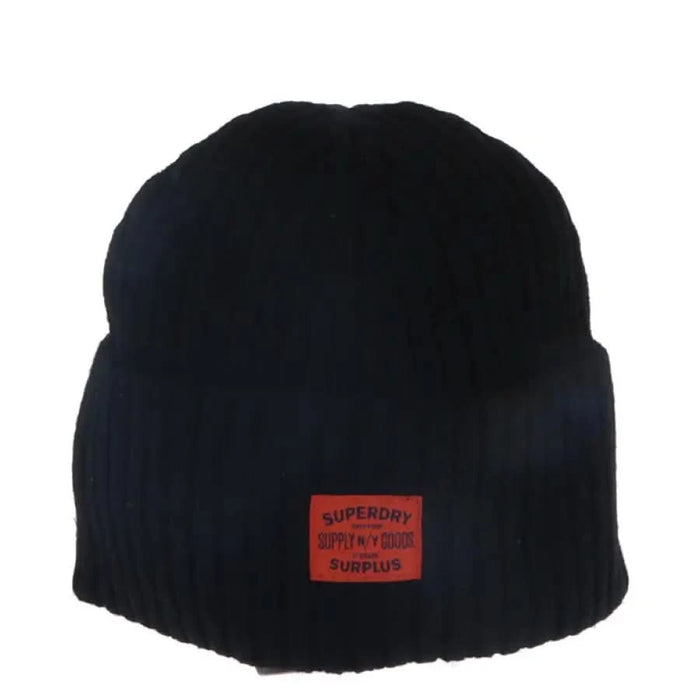 Close-up of a Superdry Women Cap black hat with red label, ideal for fall and winter fashion