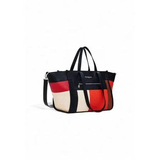 Colorblock handbag in black, red, and beige by Desigual with versatile carrying options