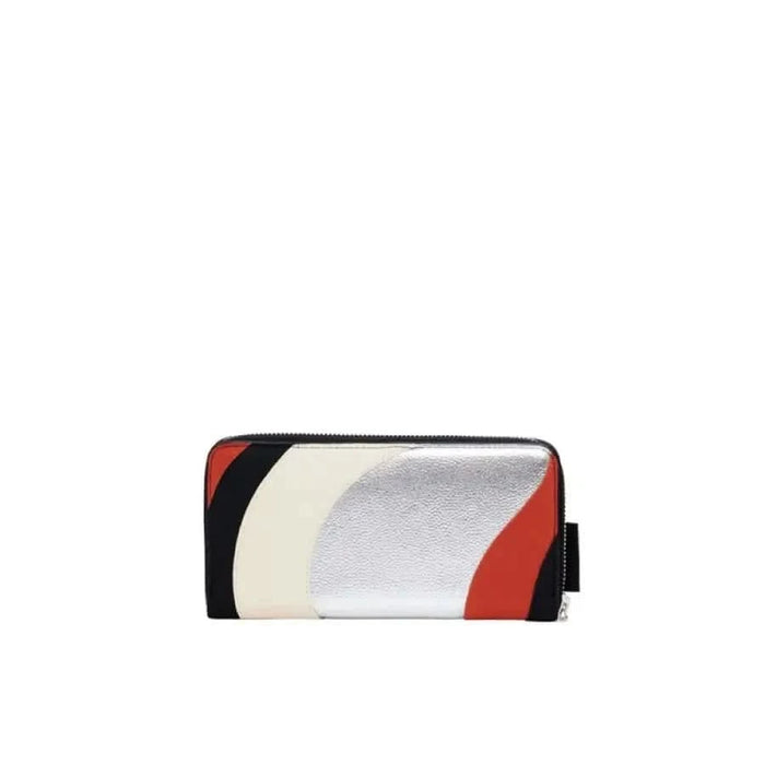 Colorful Desigual Women’s Wallet featuring a geometric pattern in red, black, white, and silver