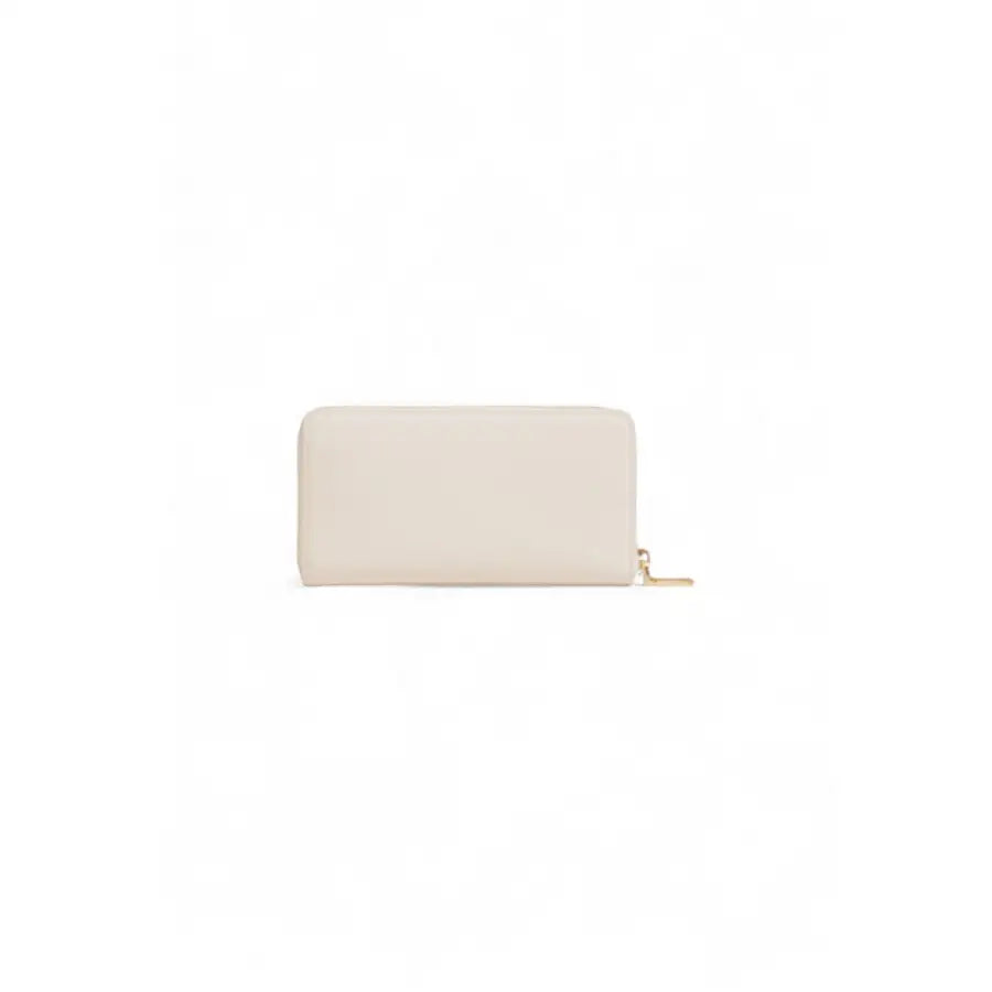 Cream-colored leather Love Moschino wallet with gold zipper closure for women
