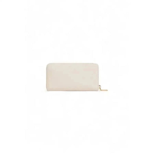 Cream-colored leather Love Moschino wallet with gold zipper closure for women