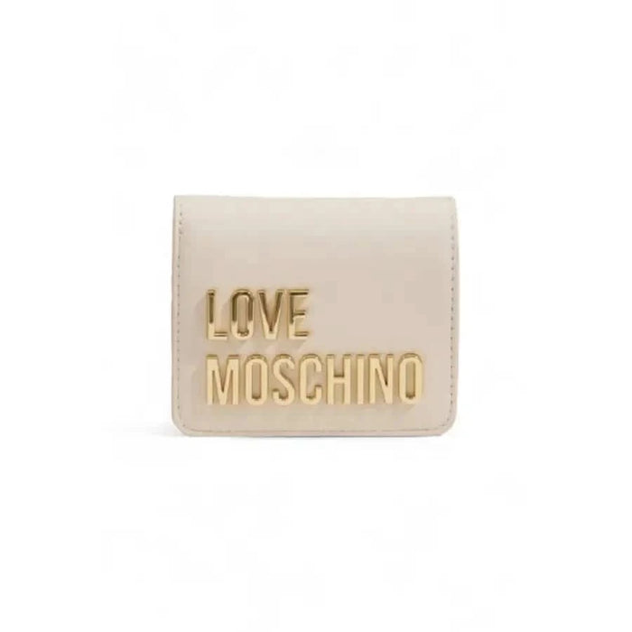 Cream-colored Love Moschino wallet with gold lettering for women