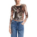 Cropped mesh top with abstract camouflage print in earthy tones by Desigual