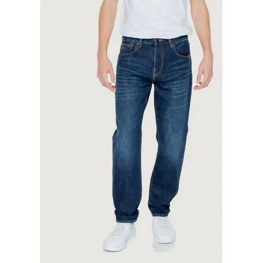 Dark blue straight-leg denim jeans by Armani Exchange for men