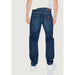 Dark blue straight-leg denim jeans with back pockets and leather brand patch by Armani Exchange