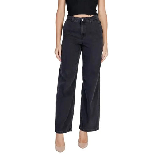 Dark blue high-waist wide-leg denim jeans by Jacqueline De Yong for women