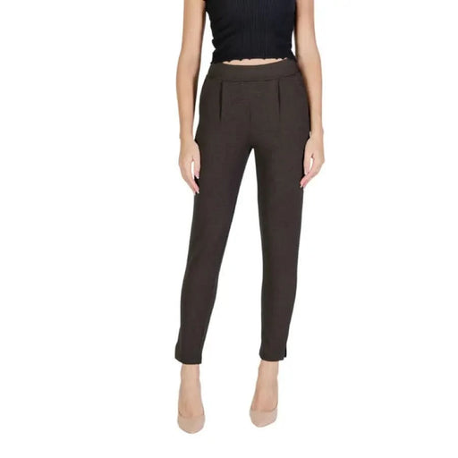 Dark brown high-waisted tapered dress pants from Ichi for women