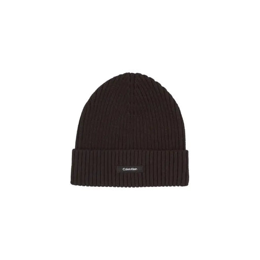 Dark brown knit beanie featuring a Calvin Klein label from Calvin Klein Men Cap