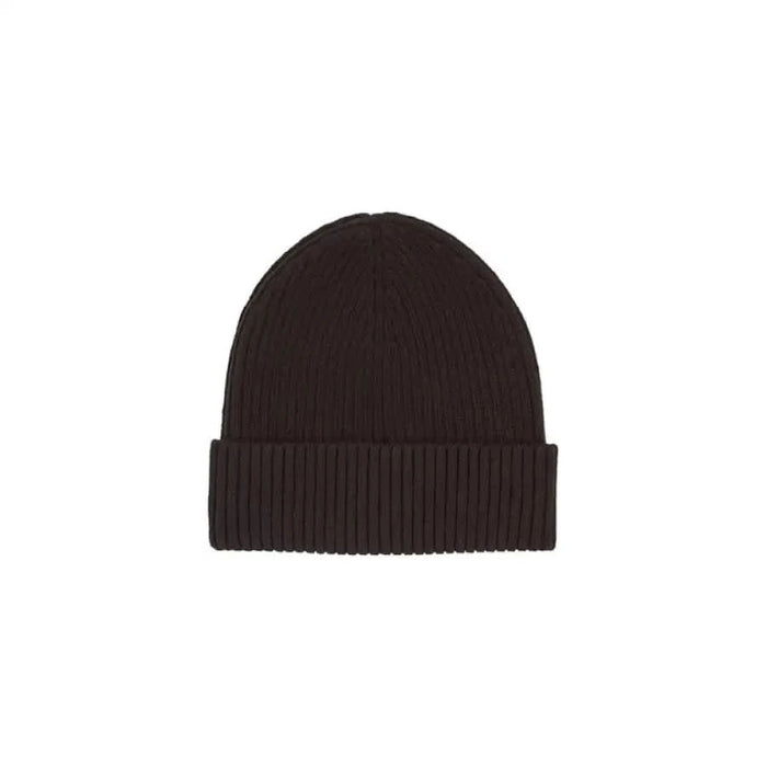 Dark brown knit beanie hat with a folded brim from Calvin Klein Men Cap collection