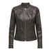 Dark brown leather motorcycle jacket with zip front and pockets – Only Women Blazer