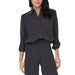 Dark gray button-up blouse with collar and rolled-up sleeves by Jacqueline De Yong