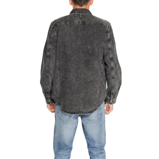 Dark gray denim shirt Gas - Gas Men Shirt back view over light blue jeans