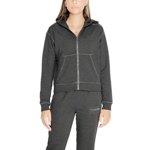 Dark gray zip-up hooded sweatshirt with contrasting stitching from Calvin Klein Sport