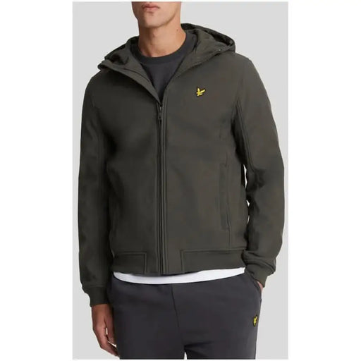 Dark olive green hooded jacket with yellow logo emblem from Lyle & Scott Men Blazer