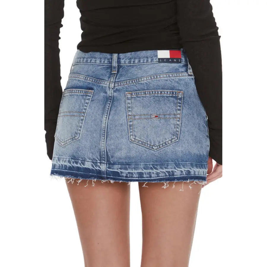 Tommy Hilfiger Women’s Denim Mini Skirt with Frayed Hem and Signature Branding