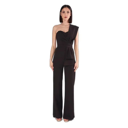 Elegant black one-shoulder jumpsuit with wide-leg pants - Silence Women Jumpsuit