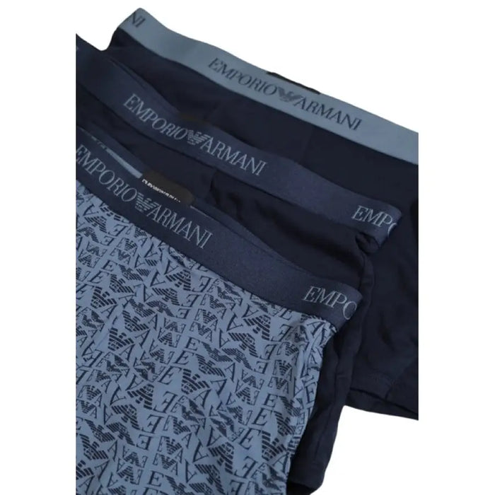 Emporio Armani men’s navy blue and gray boxer briefs with logo pattern