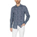 Antony Morato Men Shirt - Floral Print Button-Up Shirt in Navy and White with Long Sleeves