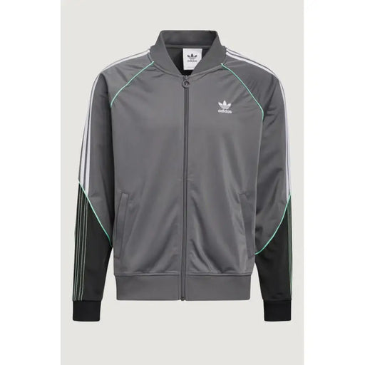 Gray Adidas track jacket with white stripes and teal accents for Adidas Men Sweatshirts