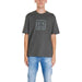 Gray Armani Exchange Men T-Shirt featuring a logo on the chest and round neck design