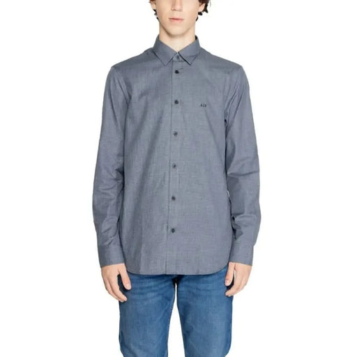 Gray button-up dress shirt with collar from Armani Exchange for men