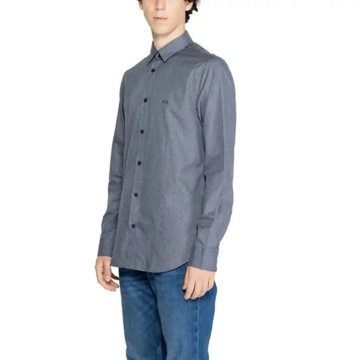 Gray button-up dress shirt with collar and long sleeves by Armani Exchange