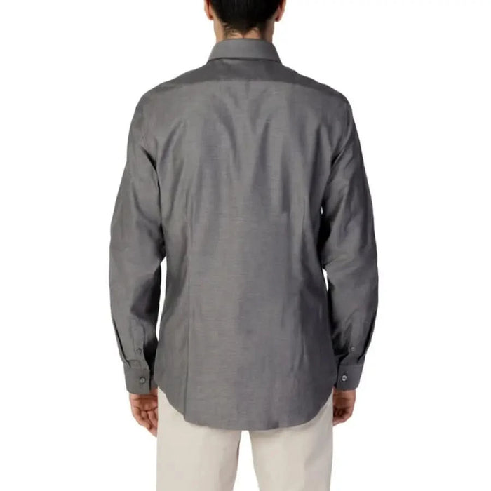 Gray button-up dress shirt displayed from the back, Calvin Klein Men Shirt