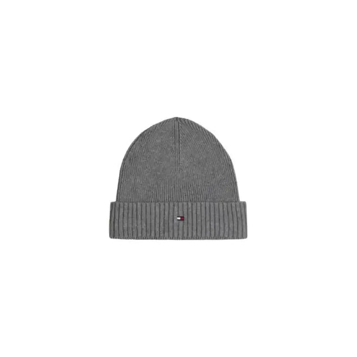 Gray knit beanie featuring a small Tommy Hilfiger logo for men