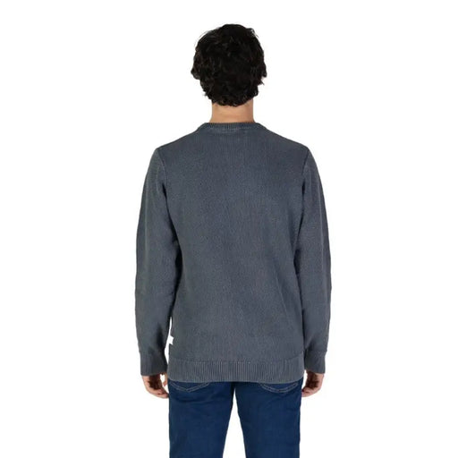 Back view of Gray knit sweater from the Blue Round Neck 100% Cotton Sweater for Men