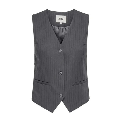 Gray pinstriped waistcoat featuring three buttons and two pockets from Jacqueline De Yong