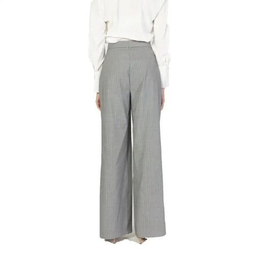 Gray pinstriped wide-leg dress pants from Rinascimento Women Trousers collection