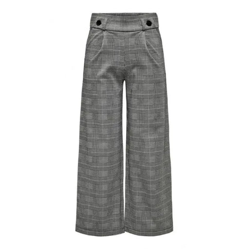 Jacqueline De Yong Women’s Gray Plaid Wide-Leg Trousers with Button Waistband Details