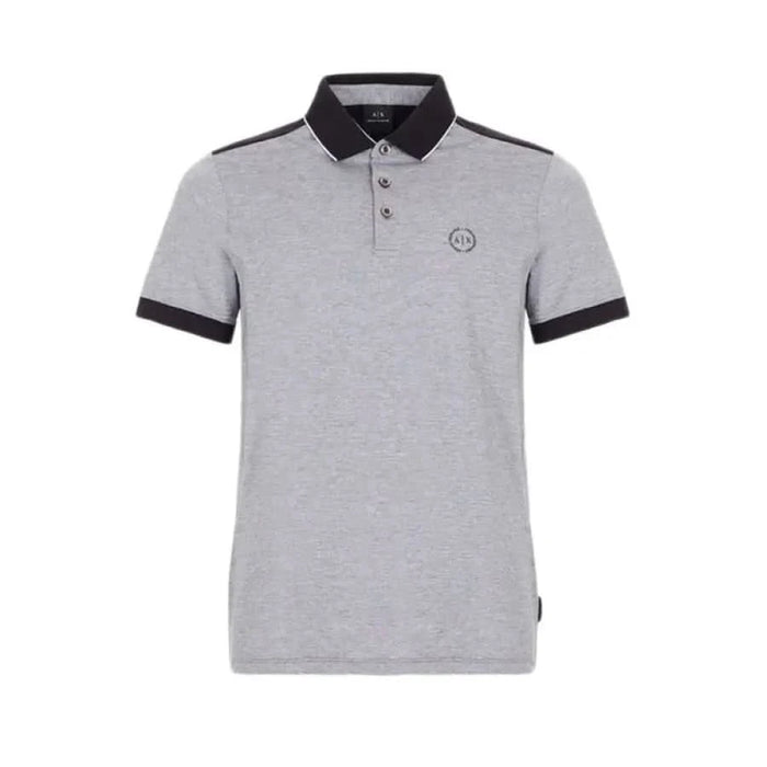 Gray Armani Exchange Men Polo shirt with black collar, trim, and logo on chest