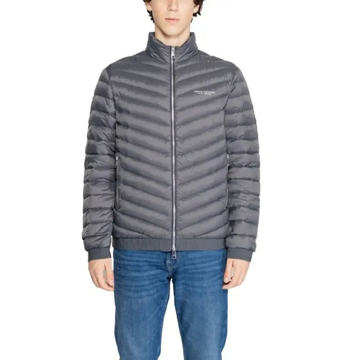 Gray quilted puffer jacket with full-length zipper from Armani Exchange Men Blazer