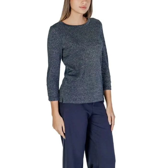 Gray sparkly three-quarter sleeve sweater with round neckline from Street One Women T-Shirt