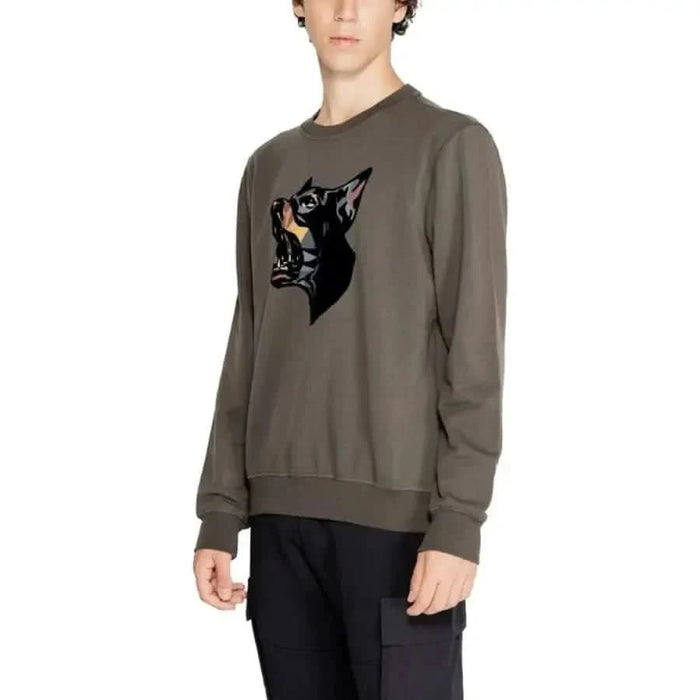 Gray Antony Morato men sweatshirt with stylized black dog head graphic on front