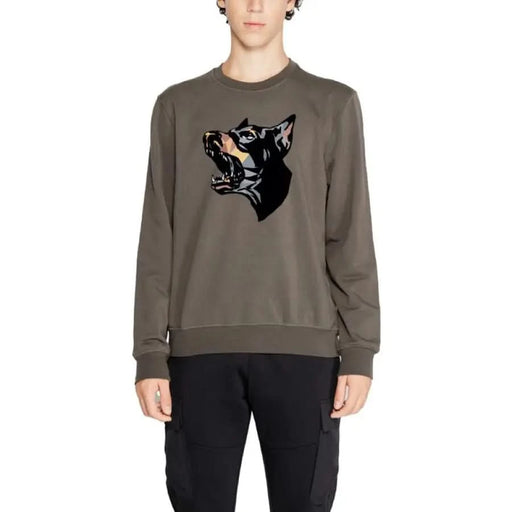 Gray Antony Morato men sweatshirt featuring a stylized black cat head graphic