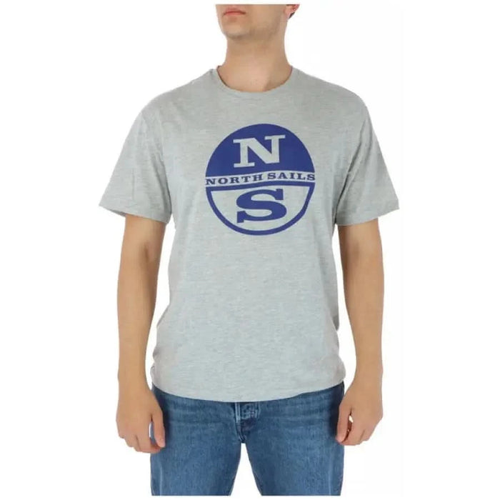 Gray North Sails Men T-Shirt featuring blue NS logo and North Sails text design