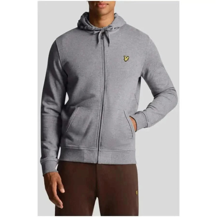 Gray zip-up hoodie by Lyle & Scott featuring a small logo on the chest