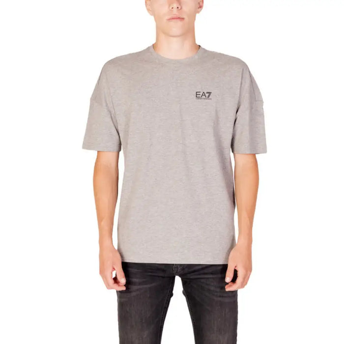 Grey EA7 logo t-shirt with short sleeves from EA7 for men, stylish and comfortable