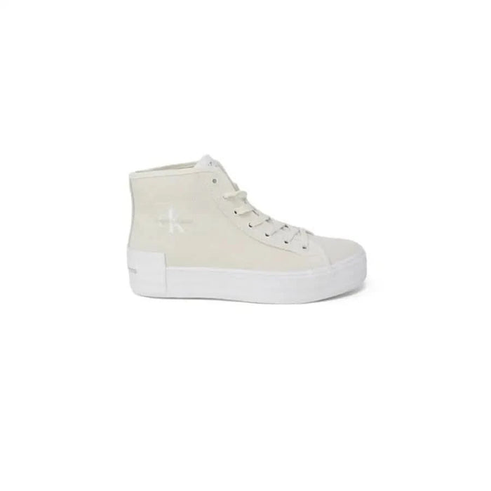 Calvin Klein Jeans Women’s High-Top Off-White Canvas Sneaker with Thick White Sole