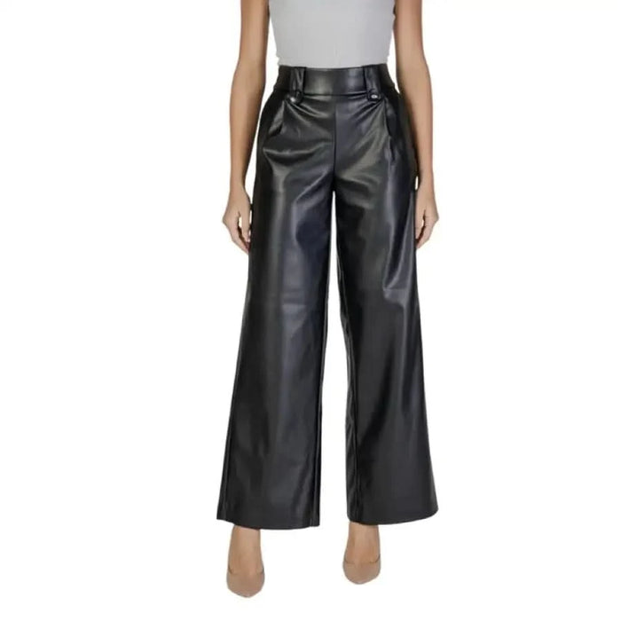 High-waisted black faux leather wide-leg pants by Only Women’s Trousers