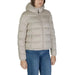 Light beige puffy winter jacket with high collar and hood by Napapijri for women