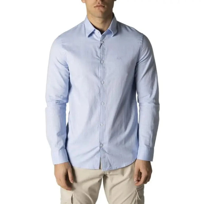 Light blue long-sleeve button-up dress shirt by Armani Exchange for men