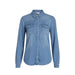 Light blue denim button-up shirt with long sleeves and two chest pockets by Vila Clothes