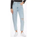 Tommy Hilfiger light blue distressed high-waisted jeans with ripped knee and frayed hem