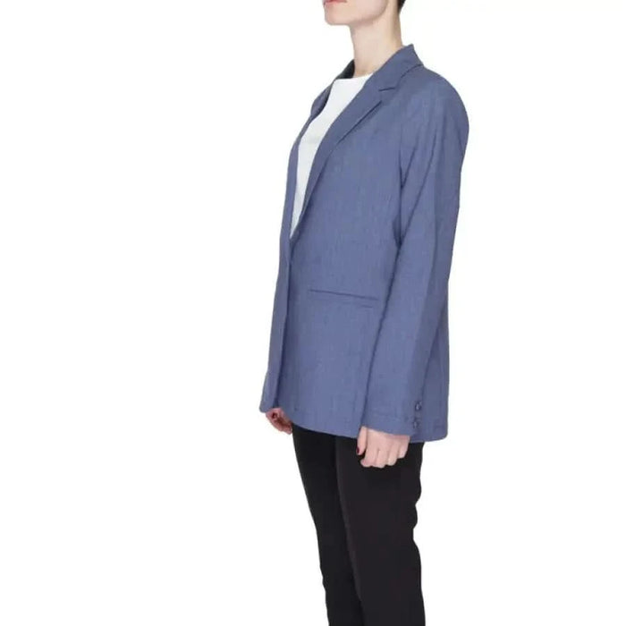 Light blue-gray blazer over a white shirt from Street One Women Blazer collection